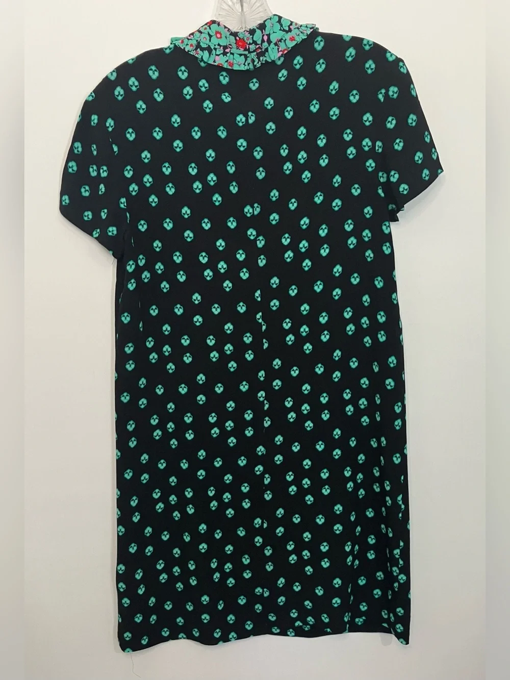 Maje Mini Dress US Sz Medium Black Green Romani Floral Print Short Sleeves Indie - Picture 6 of 6